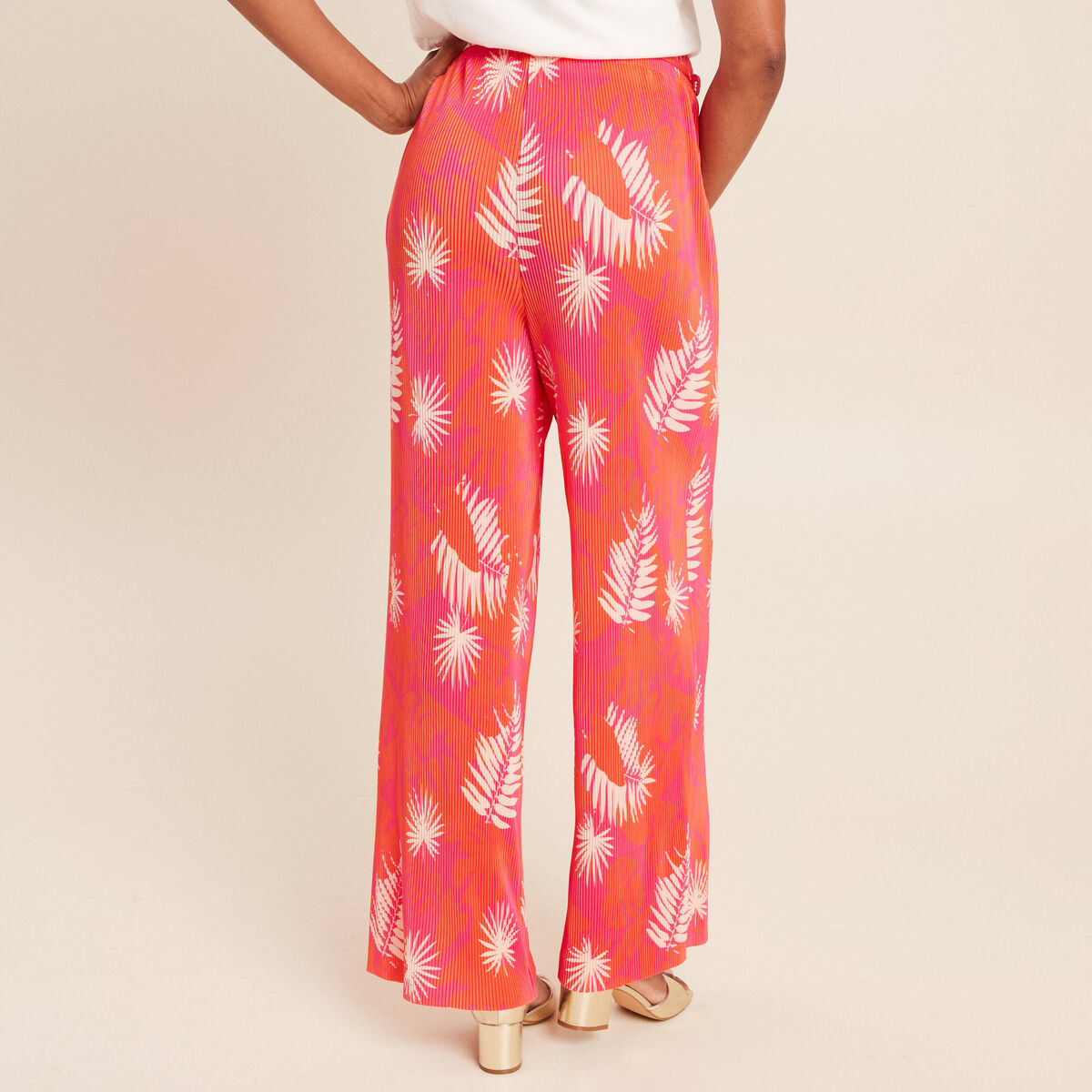 Pantalon coupe large taille haute pliss&eacute; rouge femme