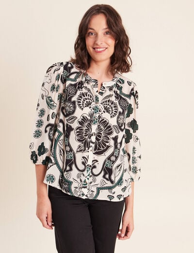Chemise droite manches 3/4 col rond vert femme