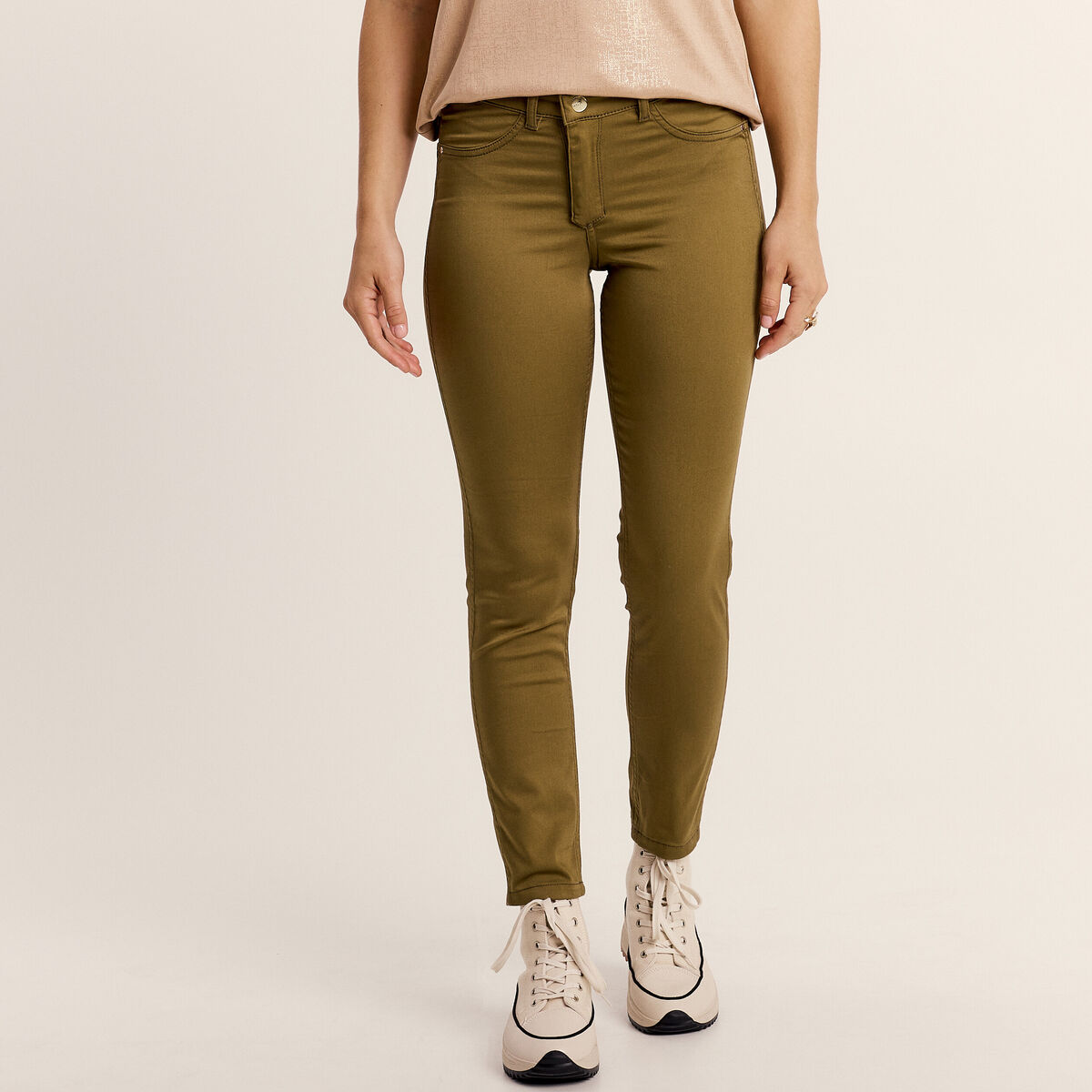 Pantalon enduit r&eacute;versible couleur bronze femme
