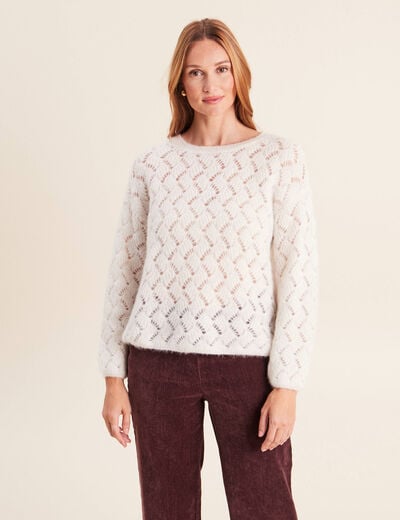 Pull manches longues ajour&eacute; ecru femme
