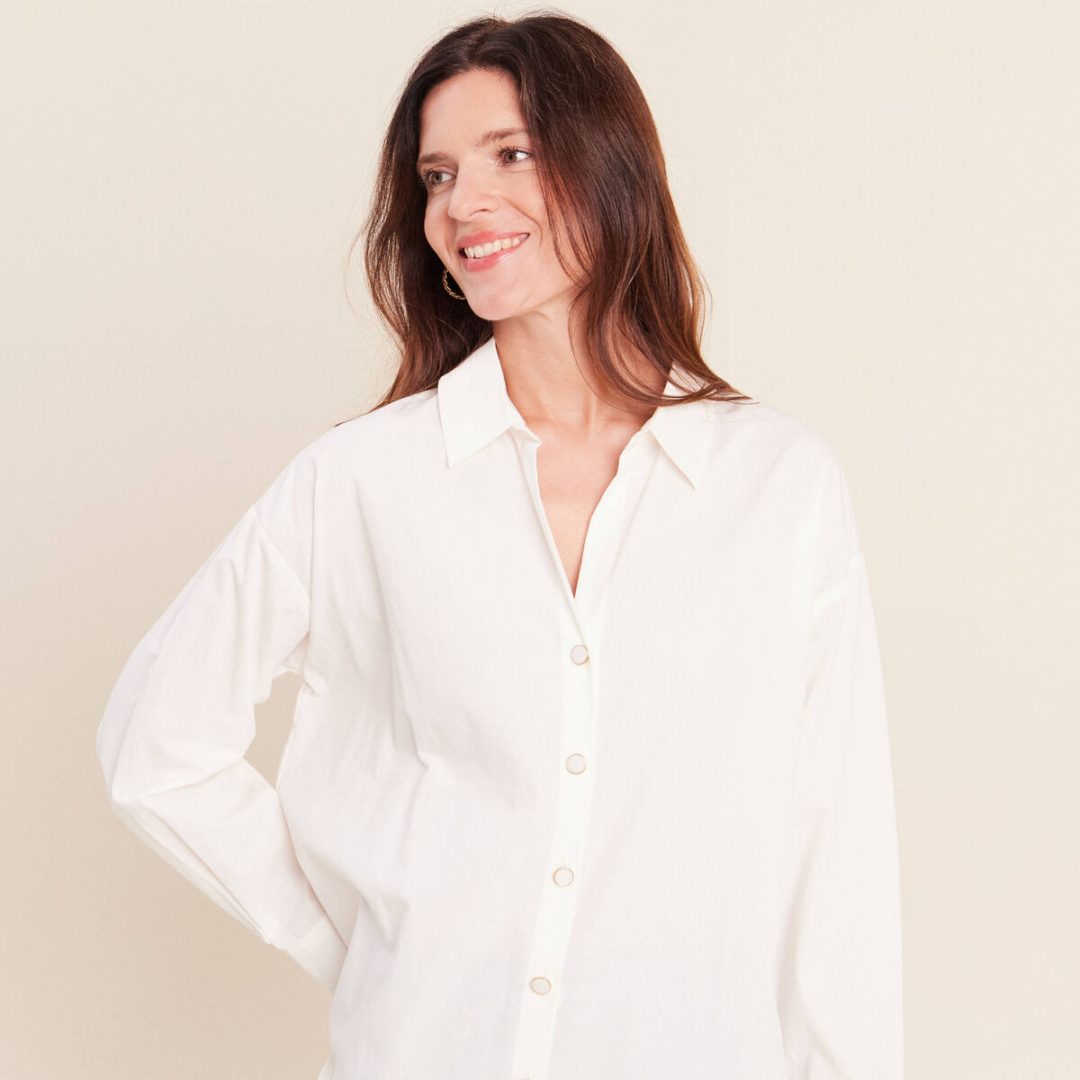 Chemise ample manches longues ecru femme