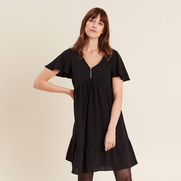 Robe évasée manches courtes noir femme