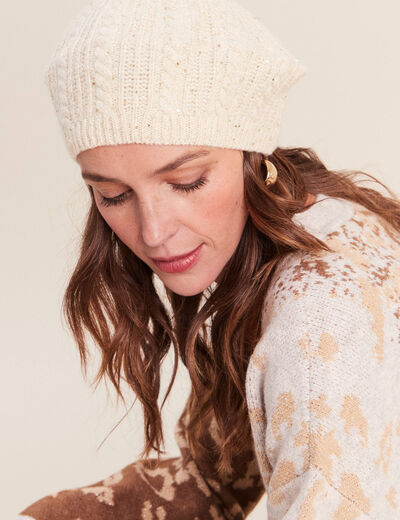 B&eacute;ret aspect laineux creme femme
