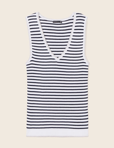 Pull débardeur col en V bleu marine femme
