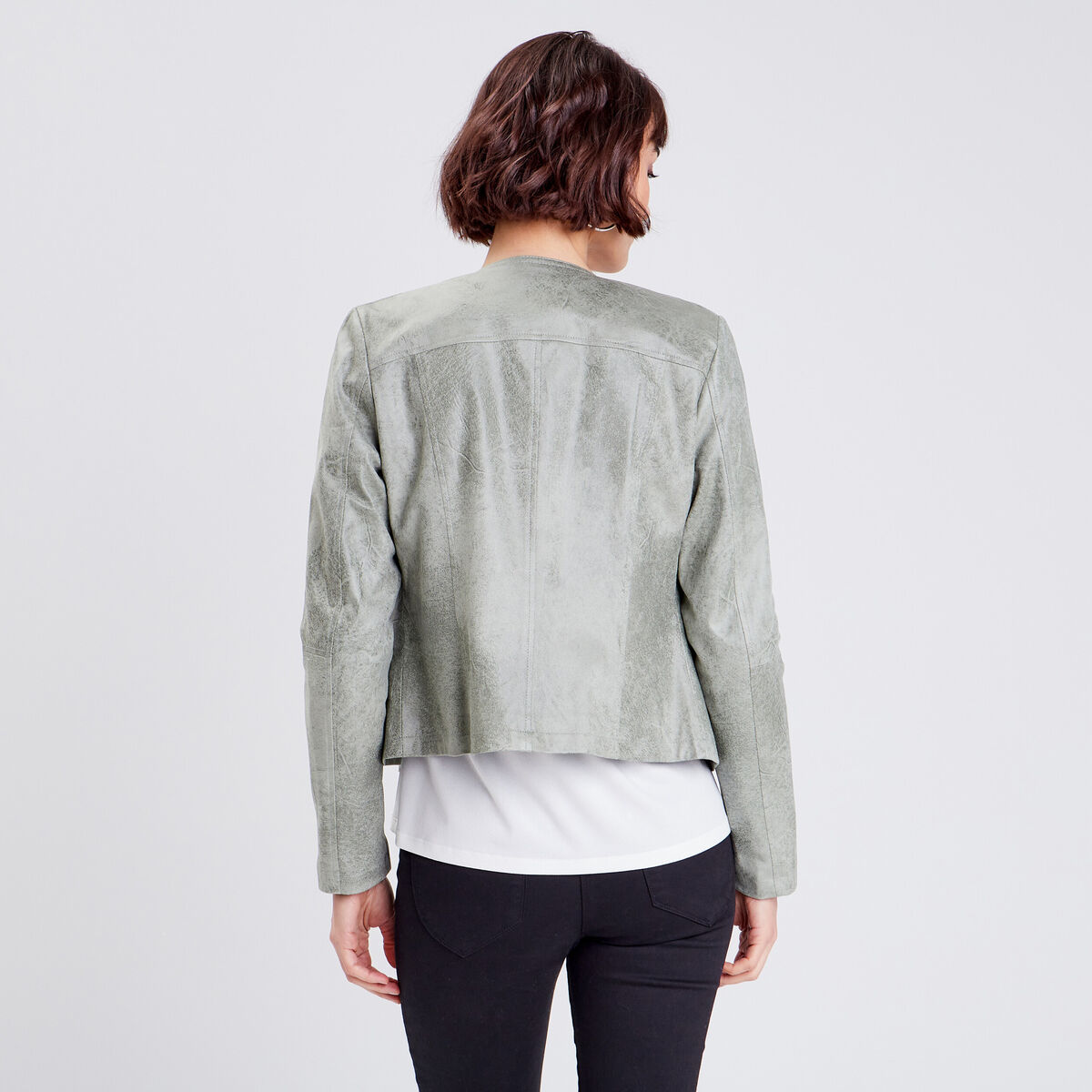 Veste droite zippée vert clair femme
