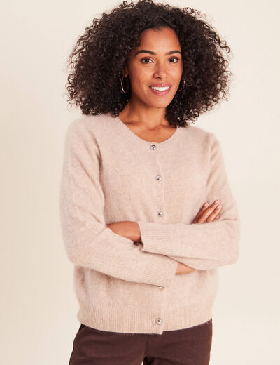 Gilet col rond sable femme