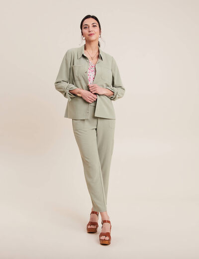 Pantalon flou ceinturé vert clair femme