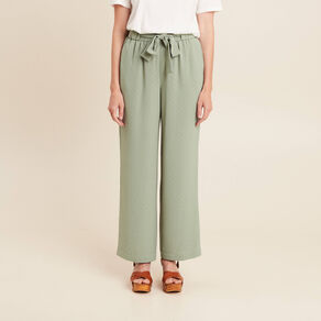 Pantalon flou droit 7/8ème vert clair femme