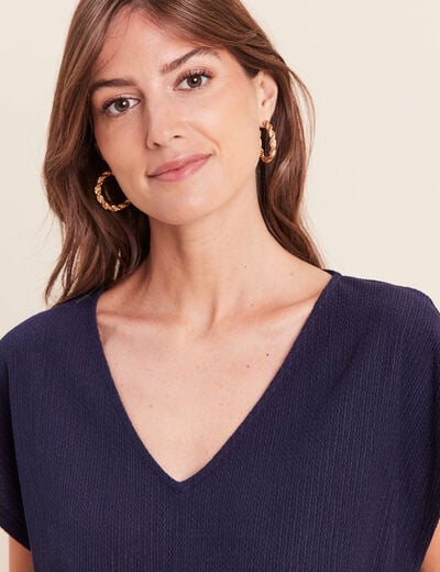 T-shirt bas resserr&eacute; manches courtes bleu marine femme