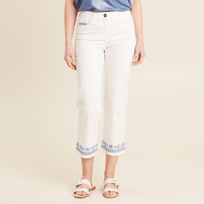 Jean droit brodé blanc femme