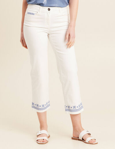 Jean droit brodé blanc femme