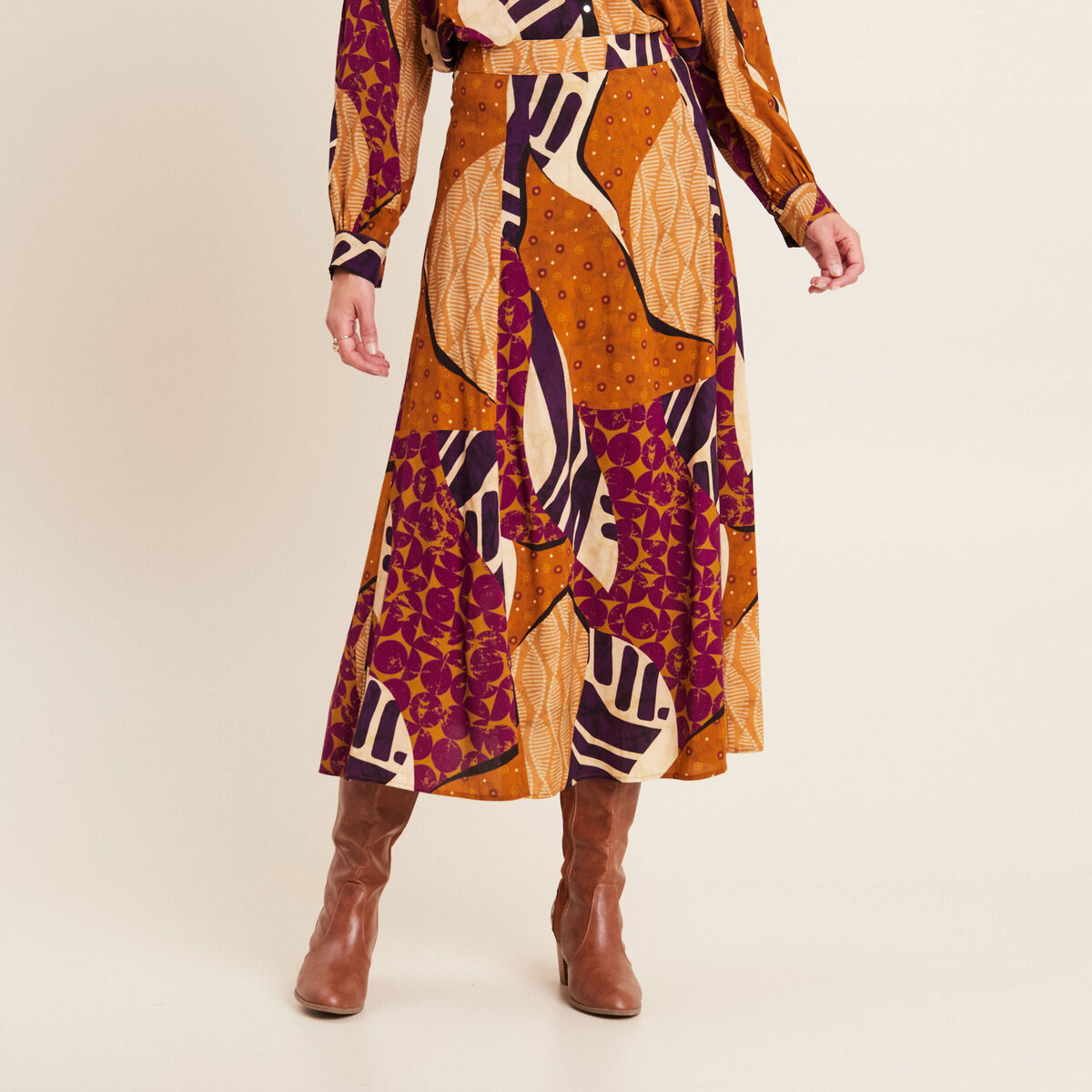 Jupe longue &eacute;vas&eacute;e multicolore femme
