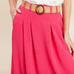 Jupe longue évasée ceinturée rouge corail femme