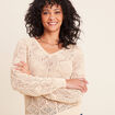 Pull col v manches longues dentelle sable femme