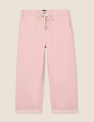 Pantacourt large taille haute rose pastel femme