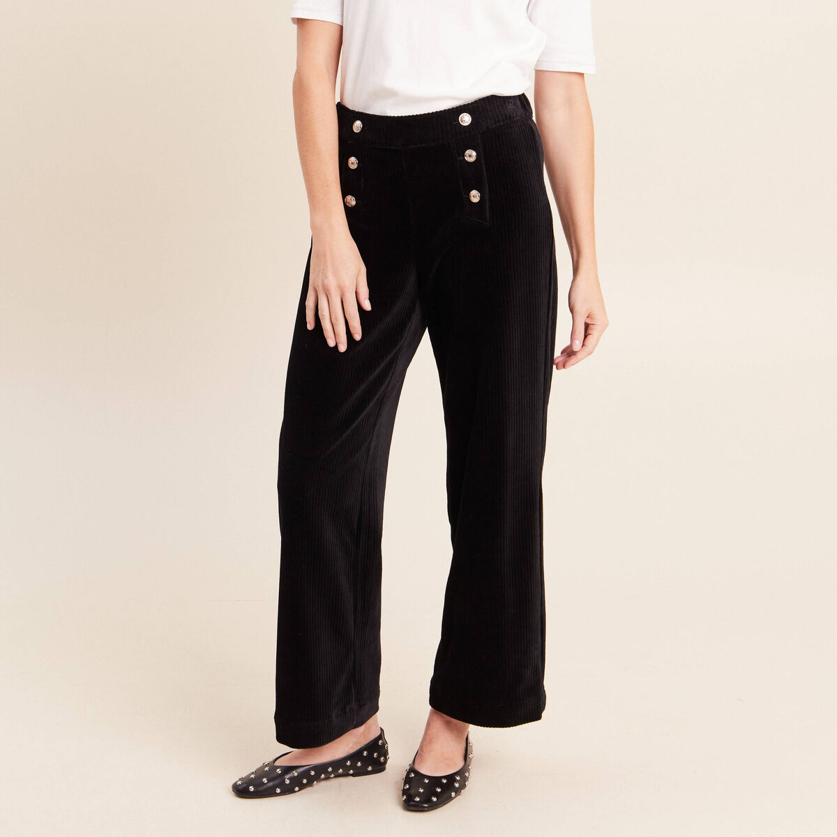 Pantalon loose en velours noir femme