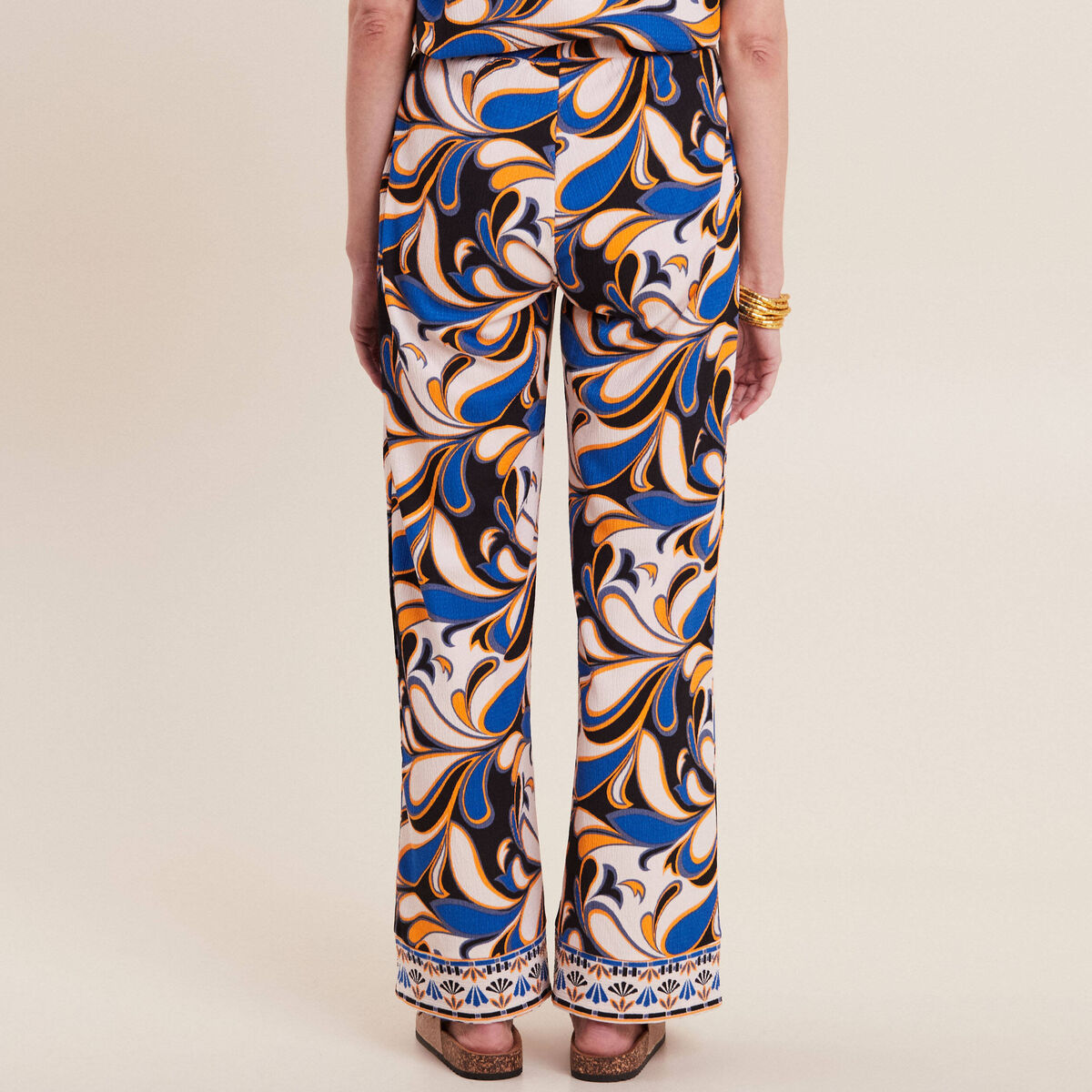 Pantalon large &agrave; coulisse bleu femme