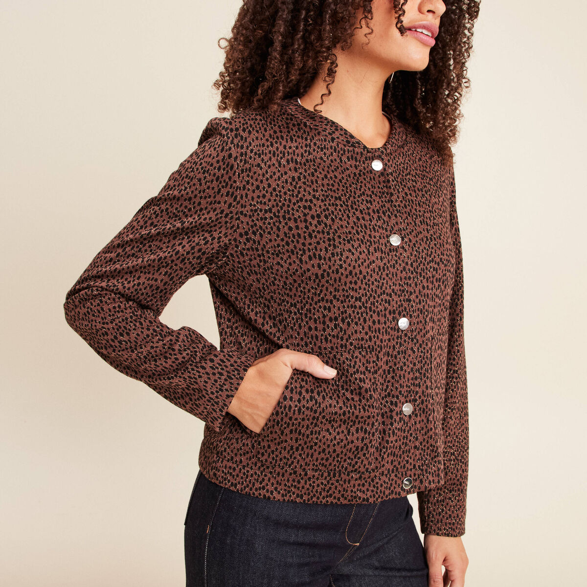 Veste doubl&eacute;e marron femme