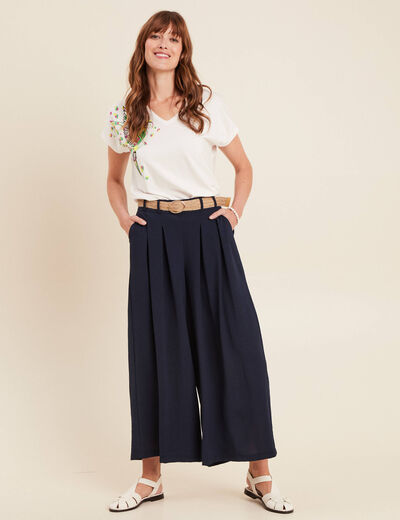 T-shirt col V manches courtes ecru femme
