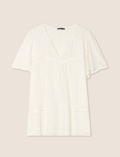 Blouse ample manches courtes ecru femme