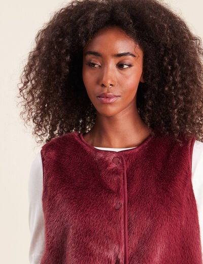 Gilet droit sans manches fausse fourrure bordeaux femme