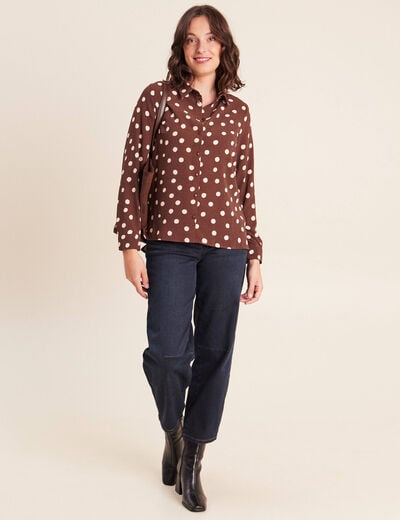 Chemise fluide manches longues marron femme