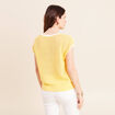 Pull ajour&eacute; sans manches col rond jaune pastel femme