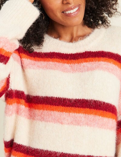 Pull col rond orange femme