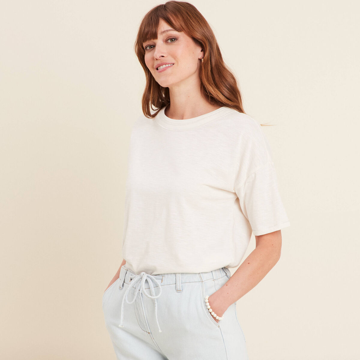 T-shirt manches courtes ecru femme
