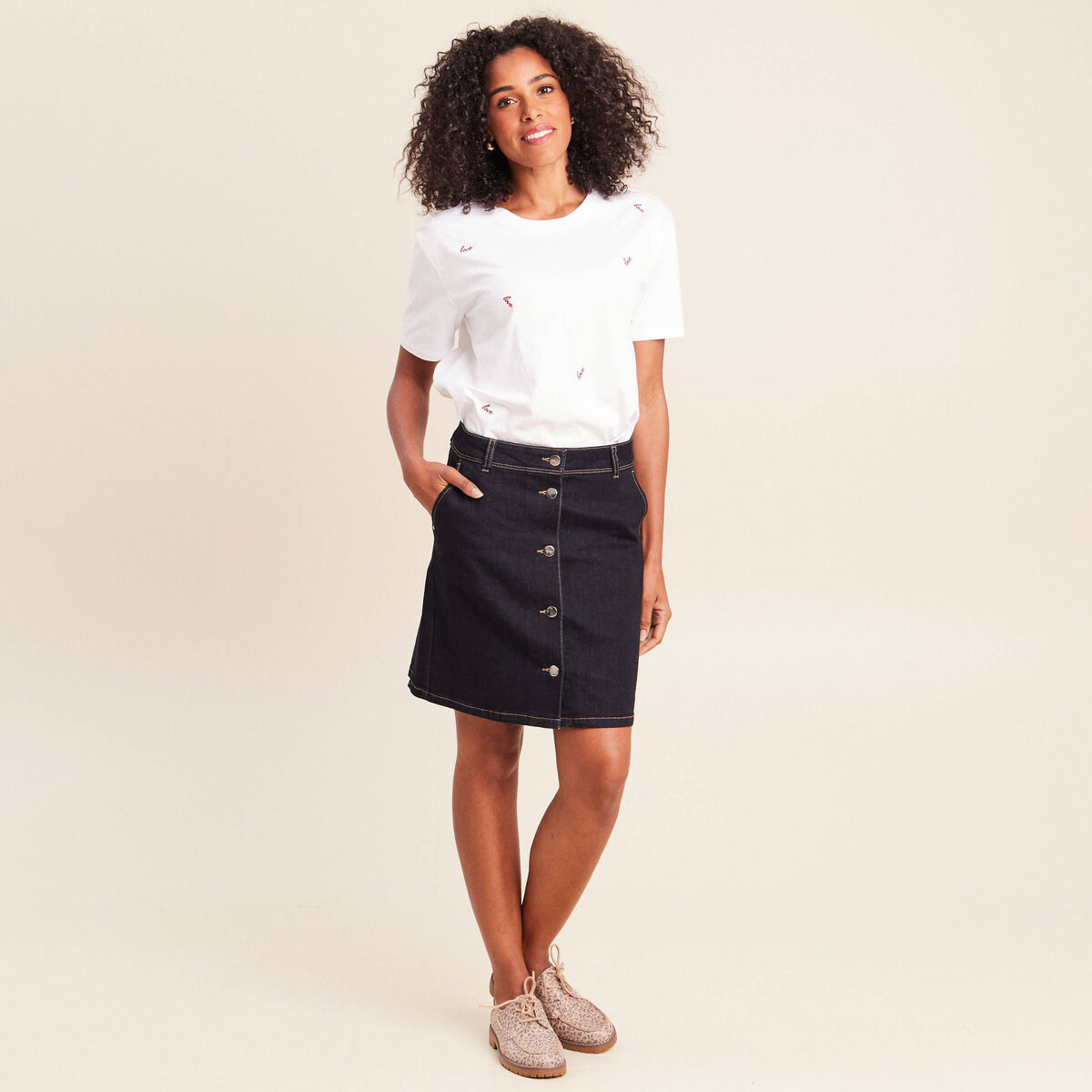 Jupe courte trap&egrave;ze en jean denim brut femme