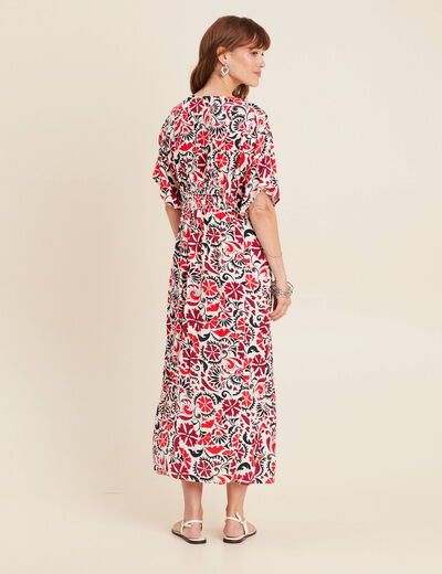 Robe longue évasée col en V blanc femme