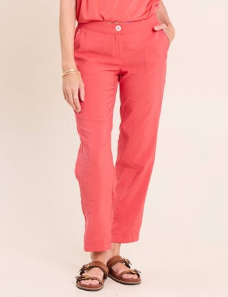 Pantalon chino large 7/8&egrave;me rouge femme