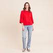 Pull fin col rond manches coudes rouge fluo femme