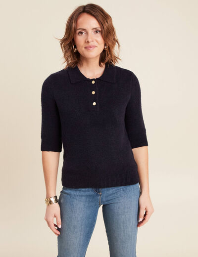 Pull manches courtes bleu foncé femme