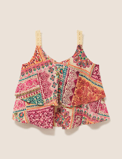 Top &agrave; bretelles volant&eacute; rose femme