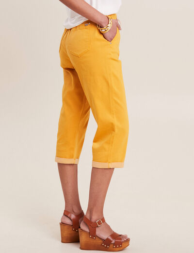 Pantacourt large taille haute jaune moutarde femme