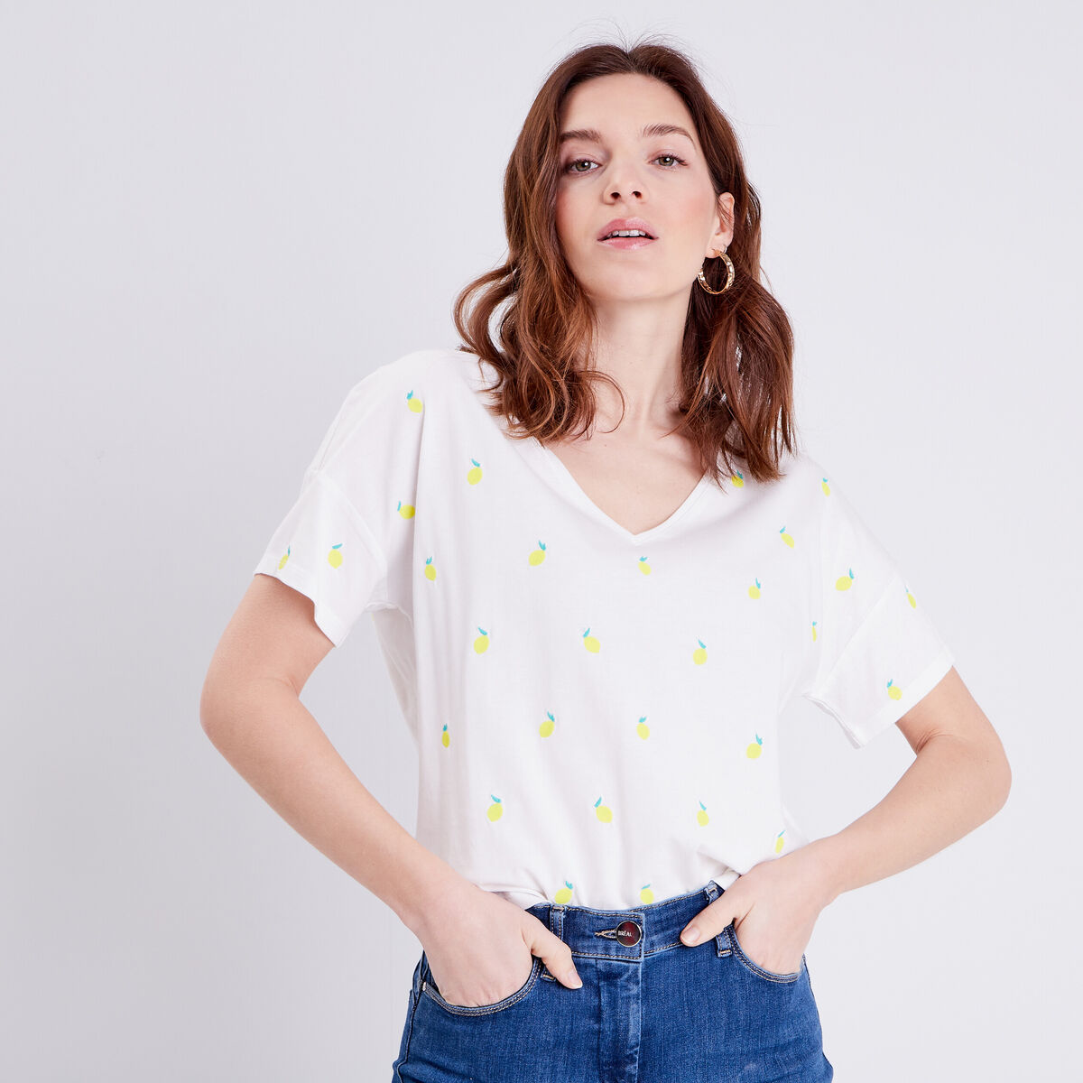 T-shirt manches courtes ecru femme