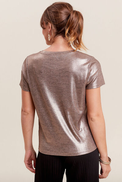 T-shirt manches courtes couleur cuivre femme