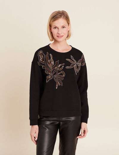 Sweat manches longues sequins noir femme