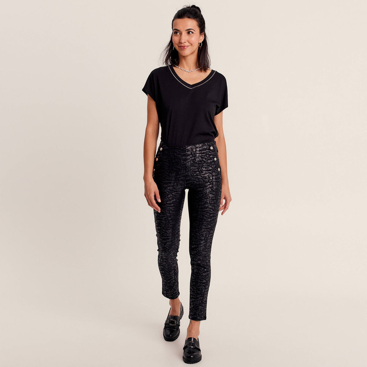 Pantalon tregging 7/8ème noir femme