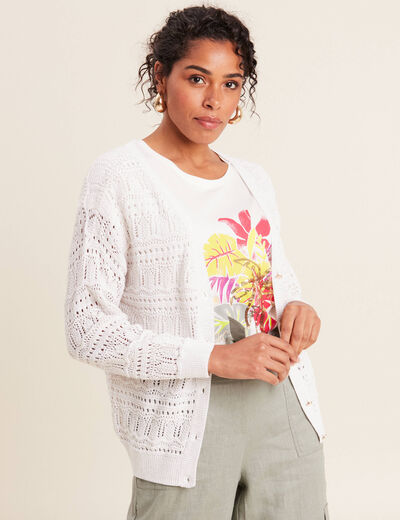 Gilet manches longues ajouré ecru femme