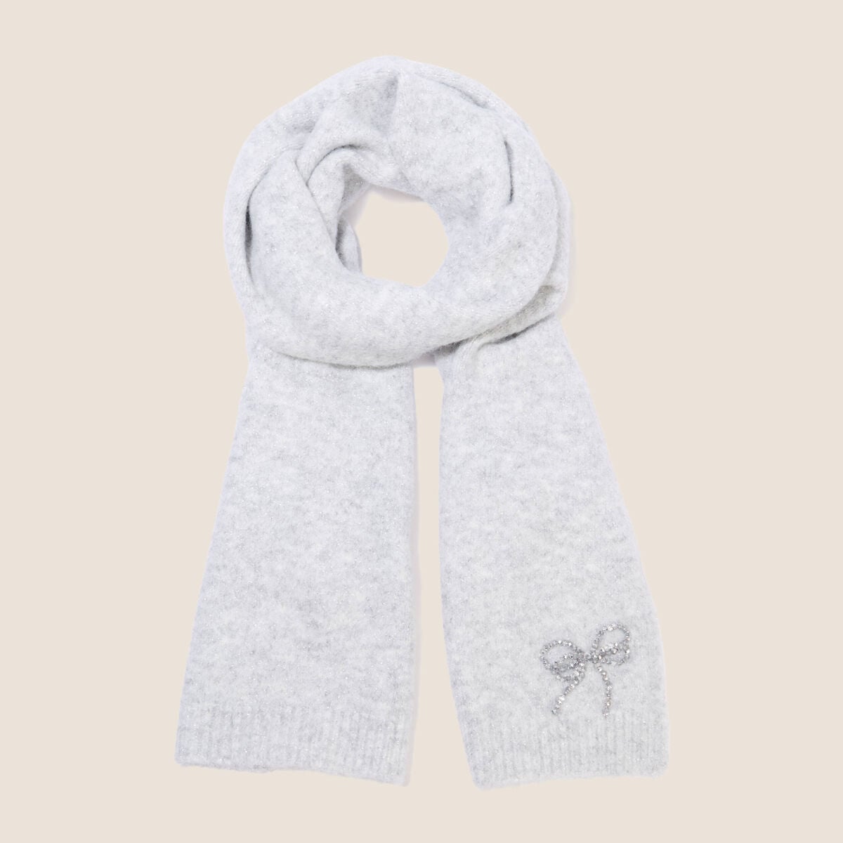 Coffret &eacute;charpe et bonnet &agrave; strass gris clair femme