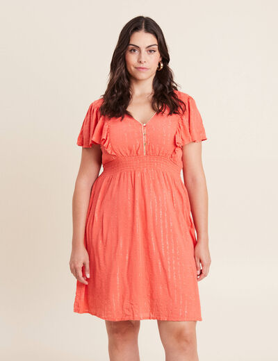 Robe droite fluide smockée orange clair femme