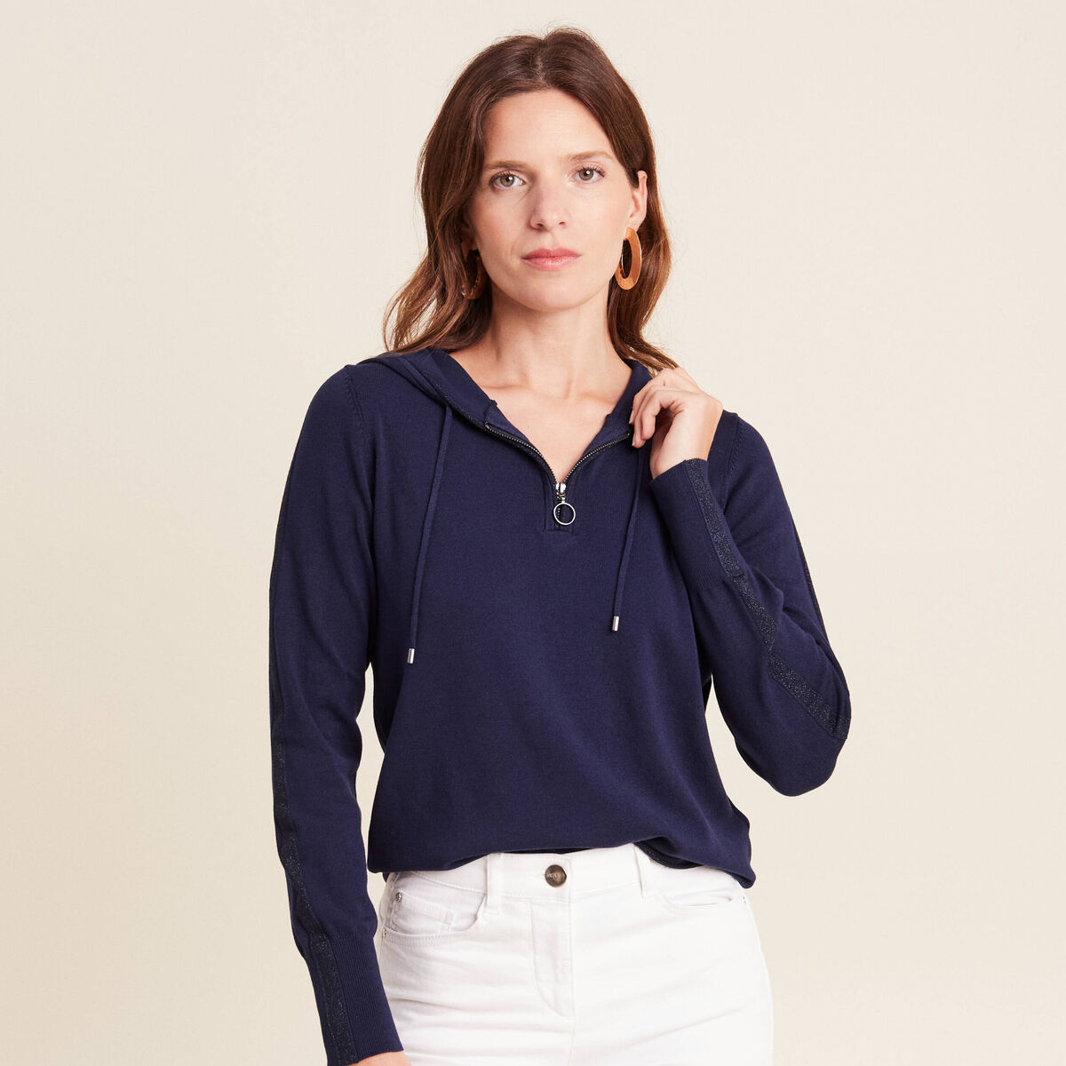 Pull manches longues bleu marine femme