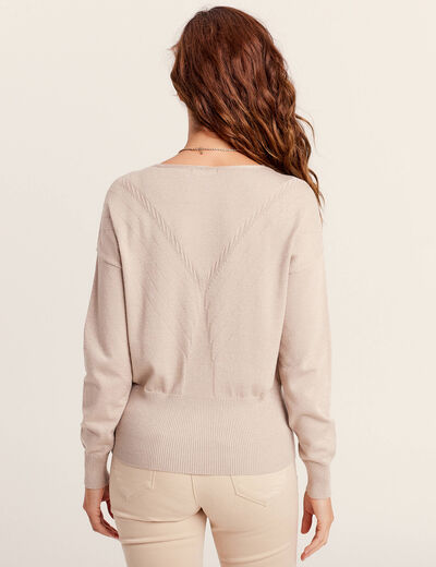 Pull manches longues col en V couleur or femme