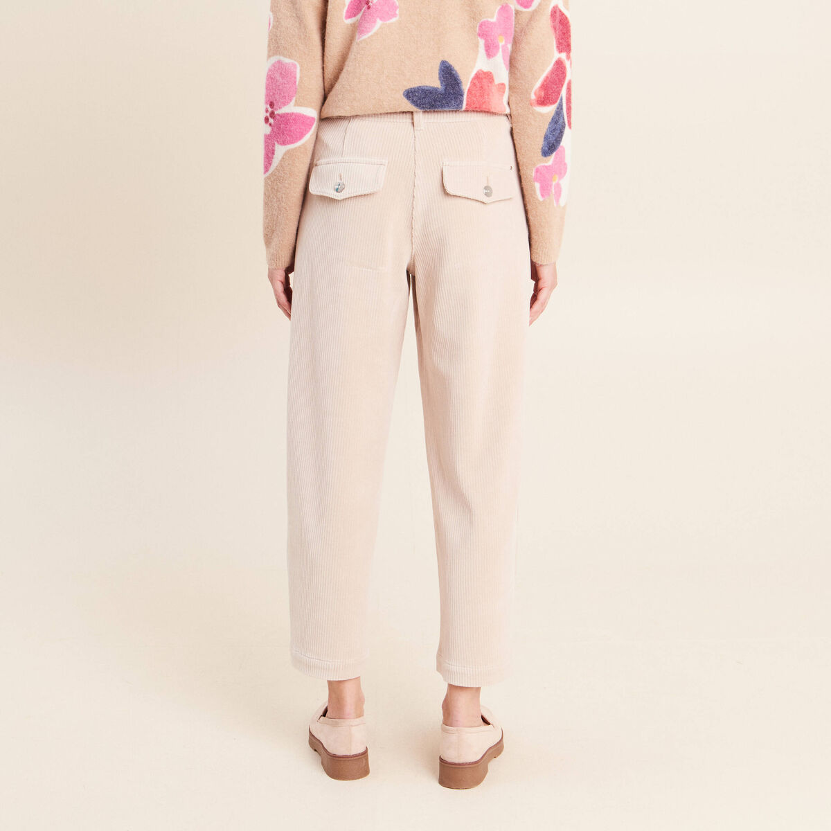 Pantalon boyfriend 7/8&egrave;me velours sable femme