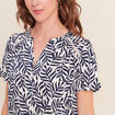 Blouse col v manches courtes fluide bleu femme