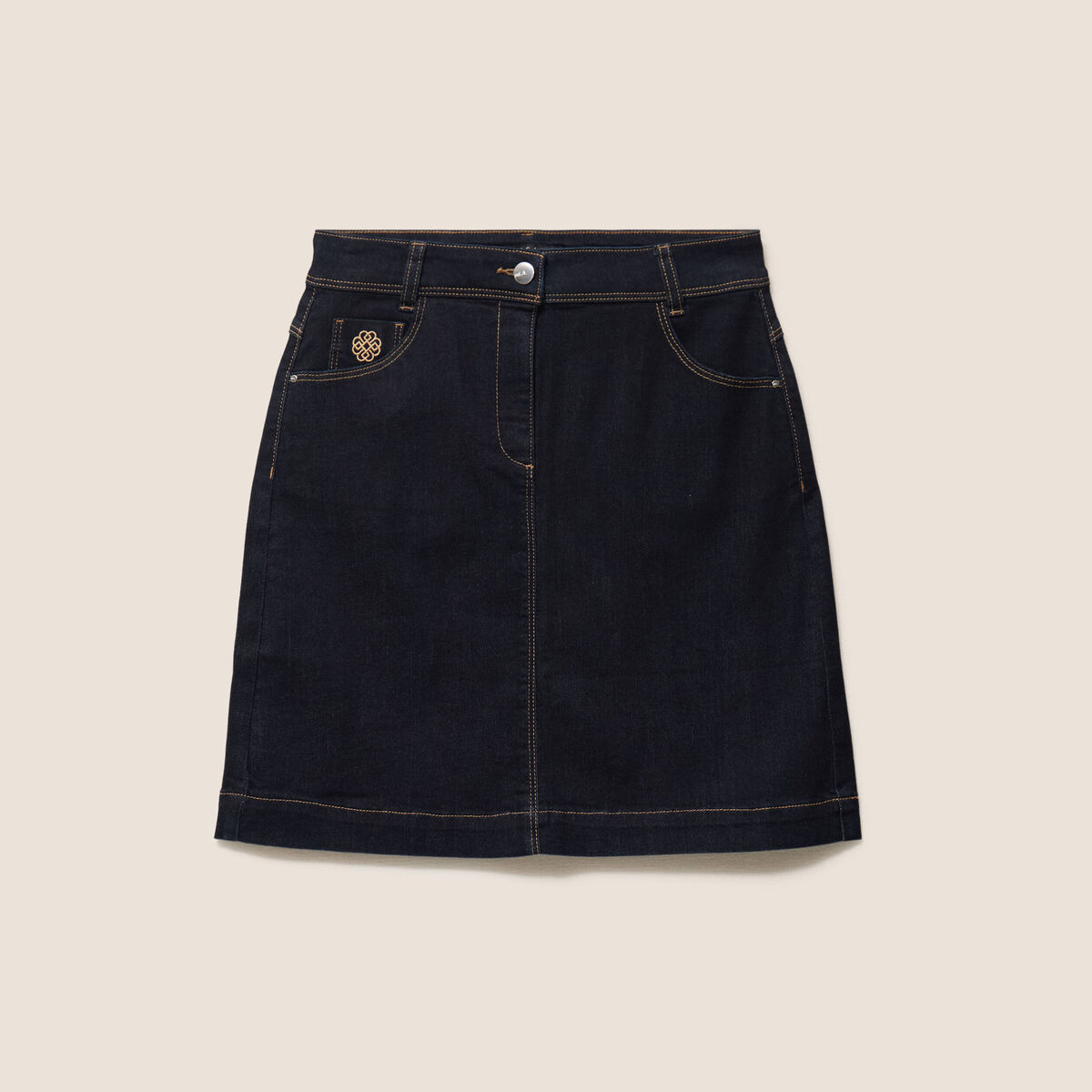 Jupe courte trap&egrave;ze en jean denim brut femme