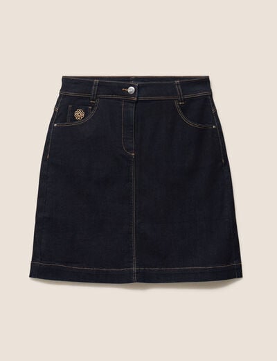 Jupe courte trap&egrave;ze en jean denim brut femme