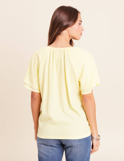 Blouse col v manches coudes jaune pastel femme
